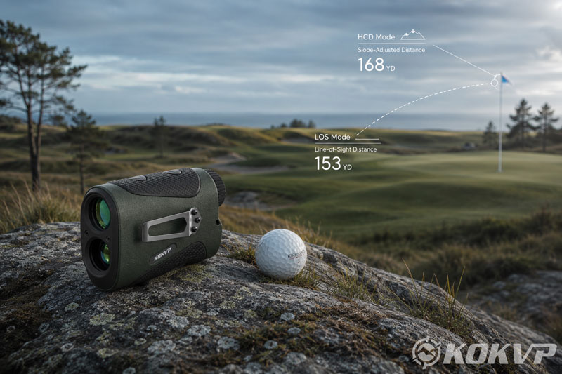 The range finder and ball on the golf course