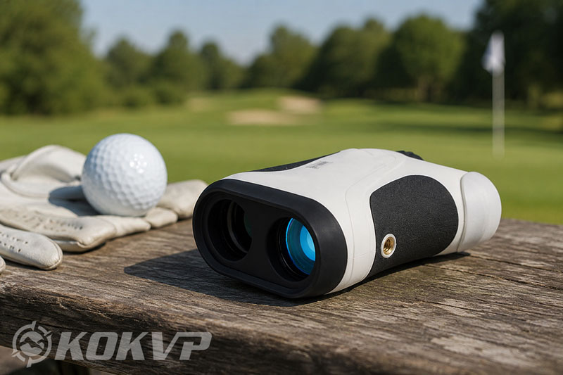 Golf-rangefinder-on-the-green-edge